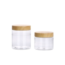 Empty Plastic Cosmetic Cream  Jars With Wooden Bamboo Caps Lid